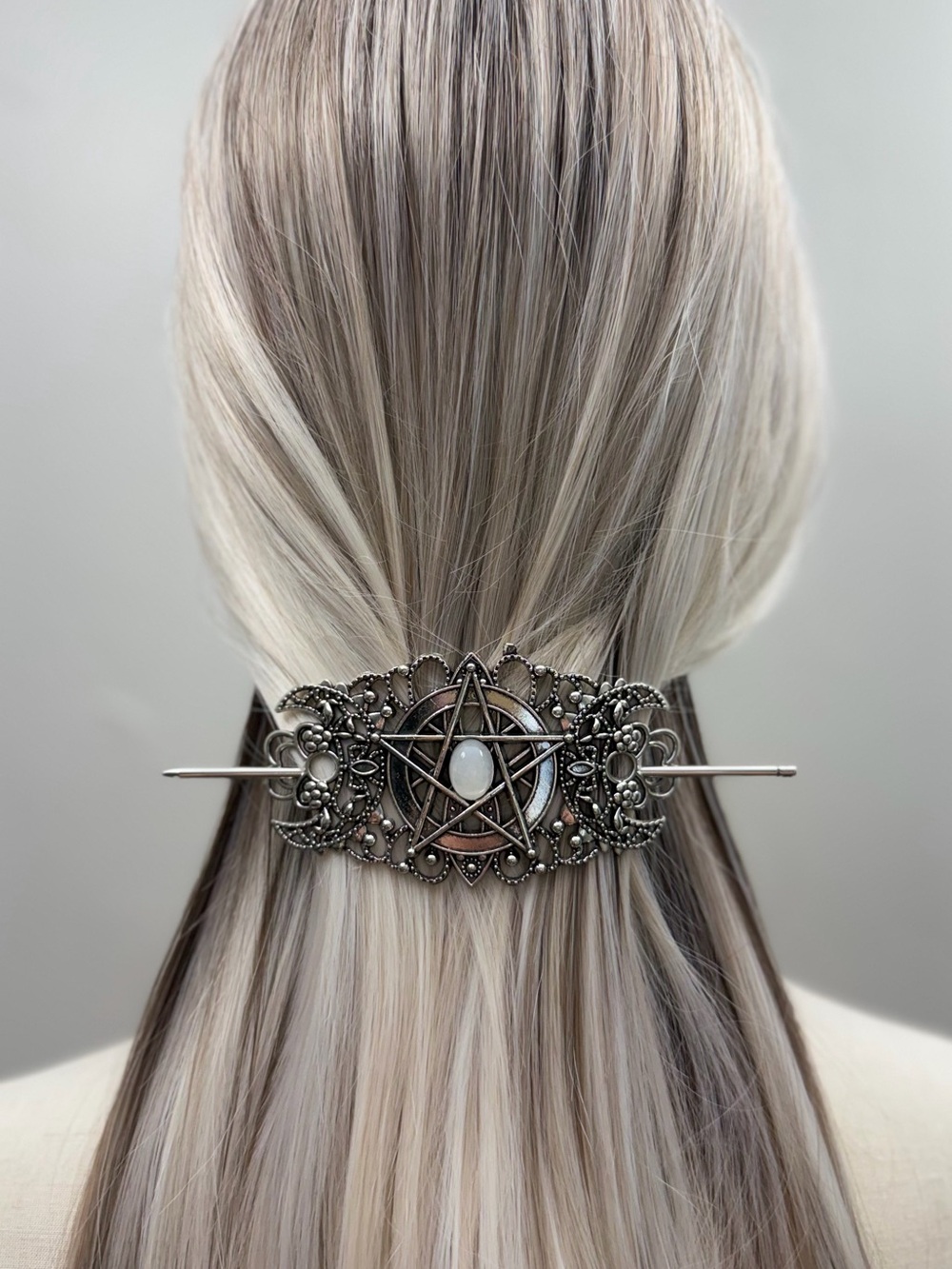 Silver Pentagram Moon Hair Pin Gothic Celestial Hair Stick Witchy Hair Accessory